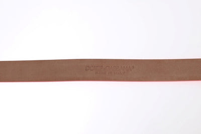 Pink Leather Gold Buckle Logo Waist Belt