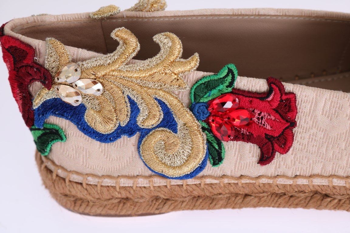 Pink Brocade Crystal Espadrilles Shoes