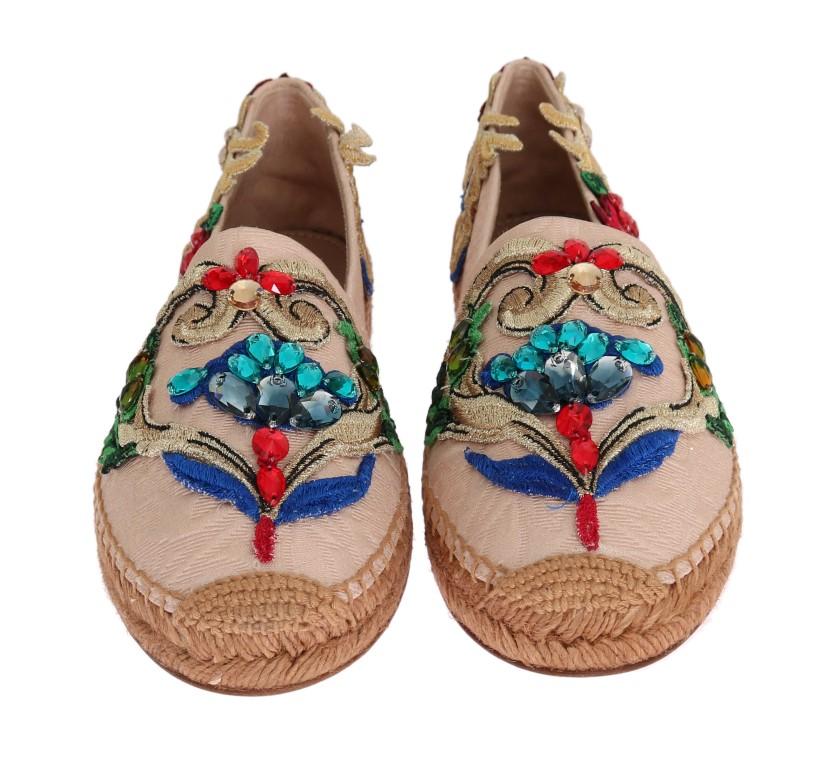Pink Brocade Crystal Espadrilles Shoes