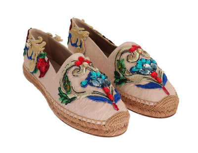 Pink Brocade Crystal Espadrilles Shoes