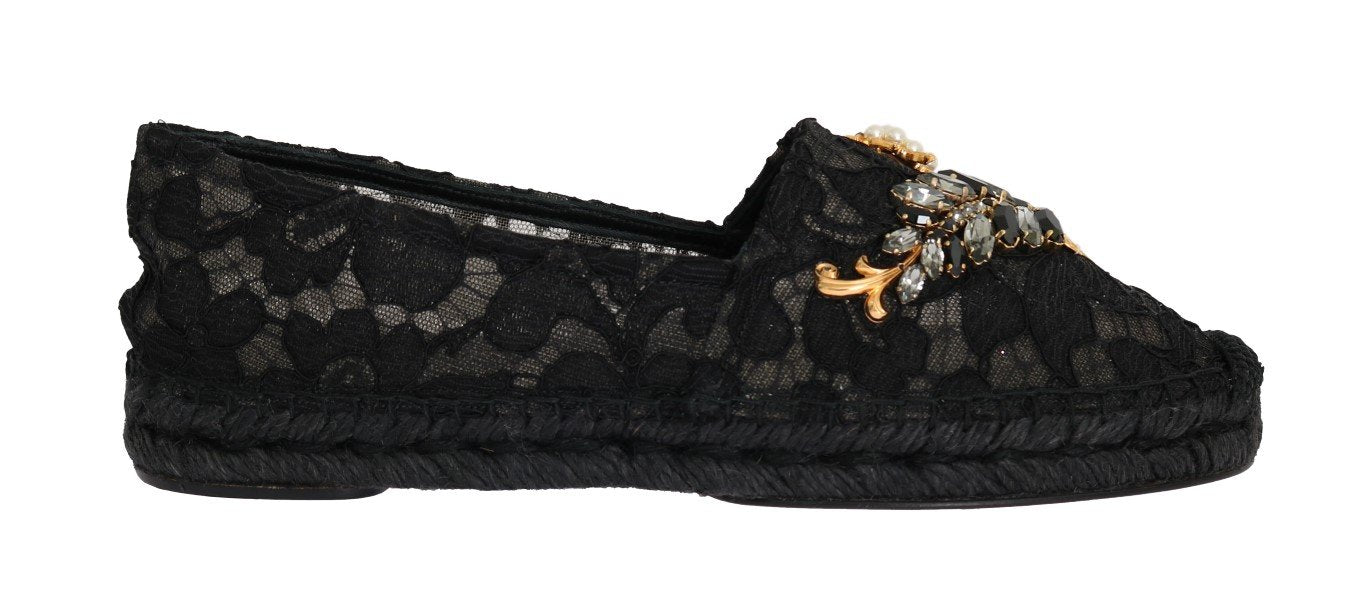 Black Lace Crystal Espadrilles Shoes