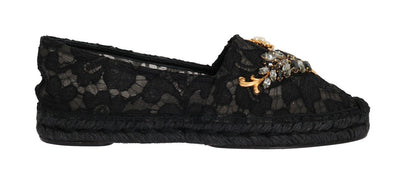 Black Lace Crystal Espadrilles Shoes