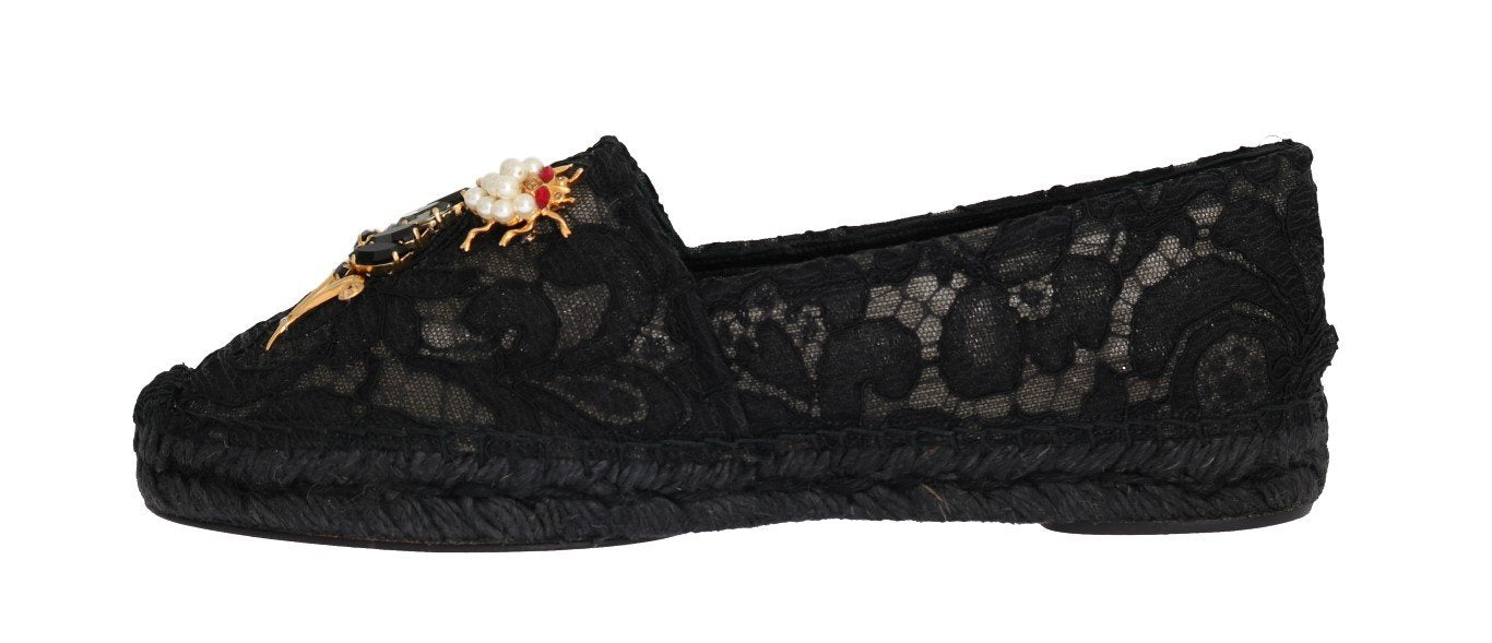 Black Lace Crystal Espadrilles Shoes