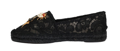 Black Lace Crystal Espadrilles Shoes