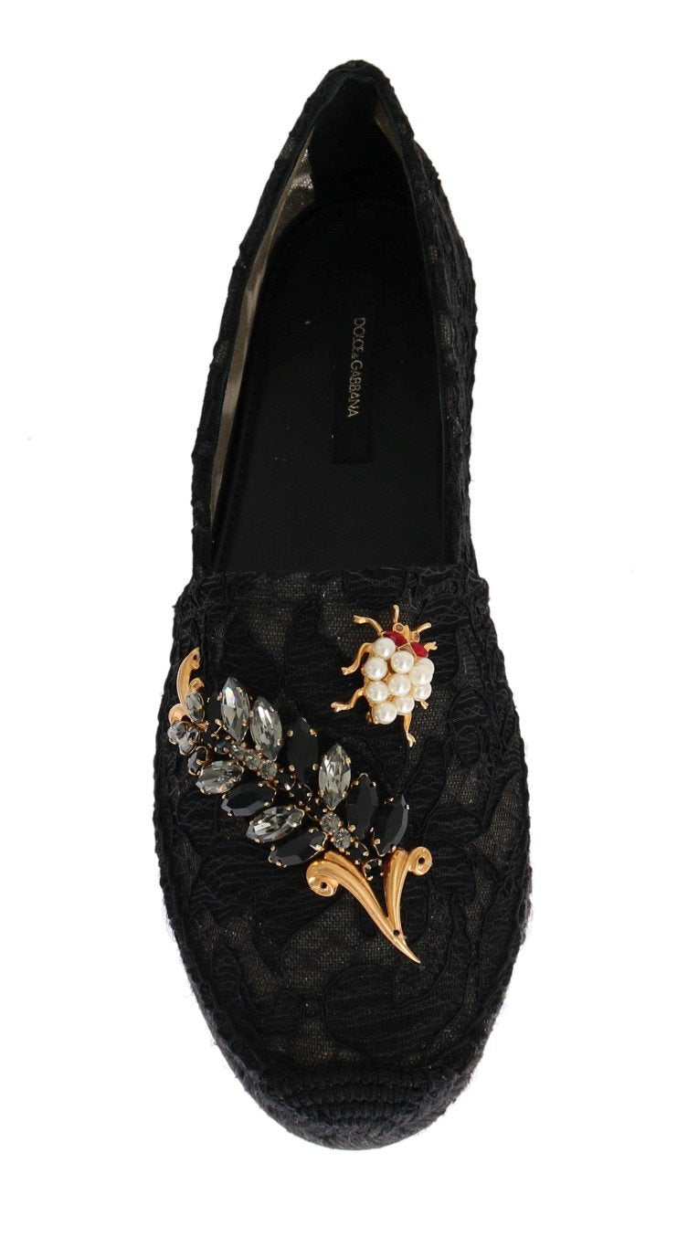 Black Lace Crystal Espadrilles Shoes