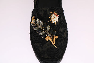 Black Lace Crystal Espadrilles Shoes