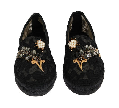 Black Lace Crystal Espadrilles Shoes