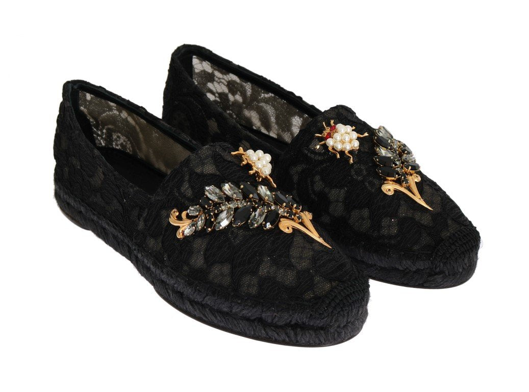 Black Lace Crystal Espadrilles Shoes