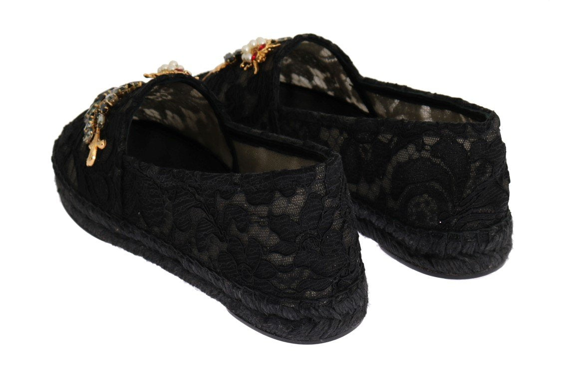 Black Lace Crystal Espadrilles Shoes