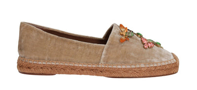Beige Velvet Crystal Espadrilles Shoes