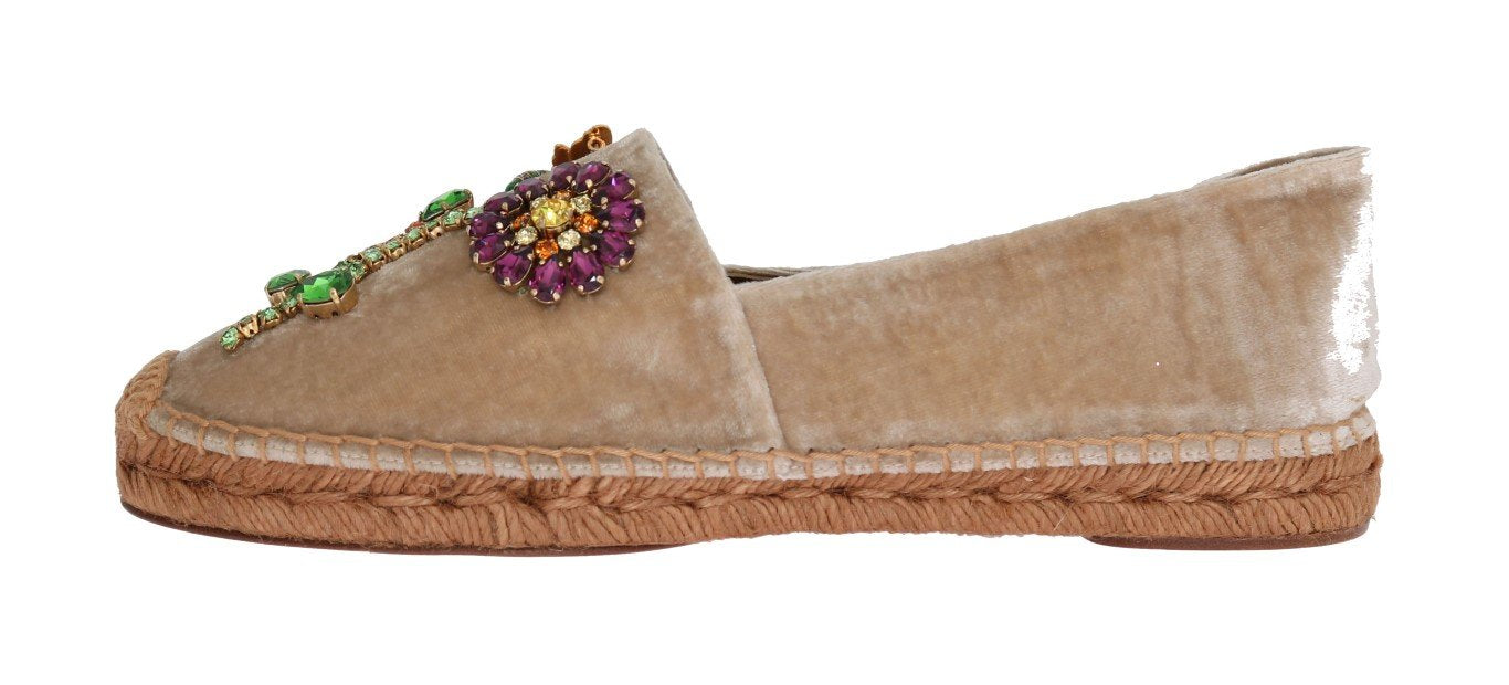 Beige Velvet Crystal Espadrilles Shoes