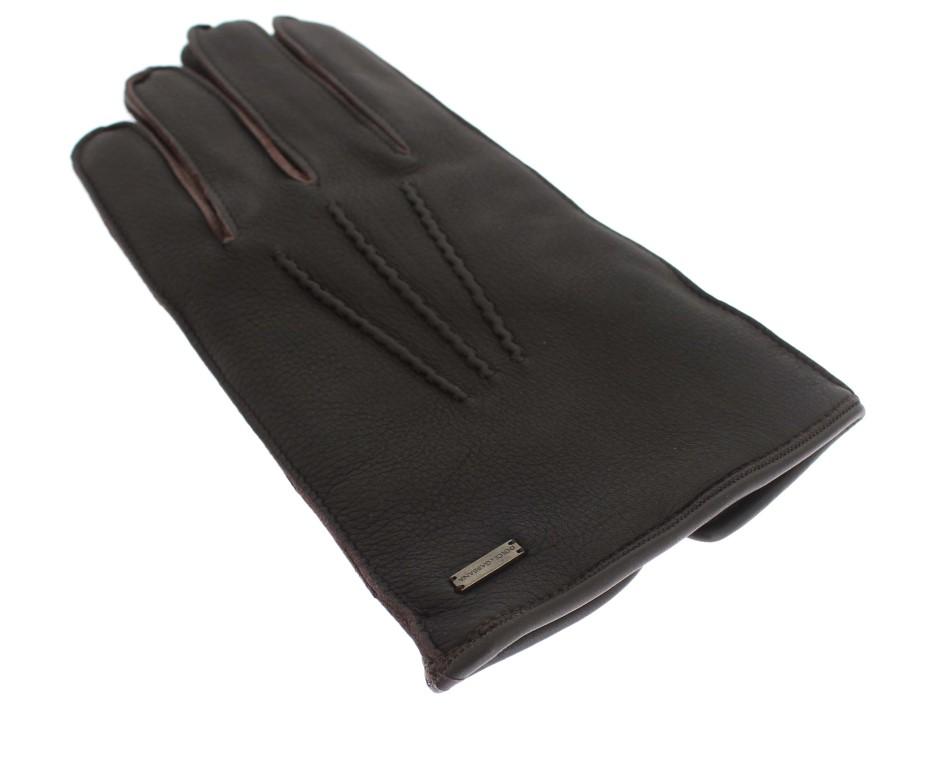 Brown Leather Cashmere Gloves