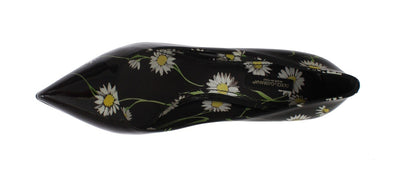 Black Floral Print Patent Leather Pumps