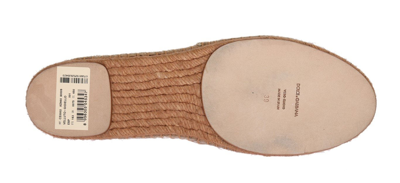 Beige Velvet Crystal Espadrilles Shoes