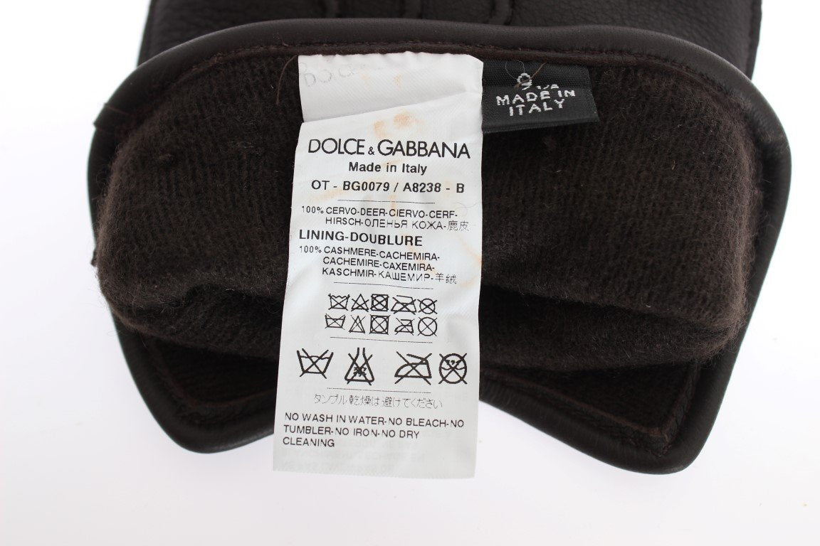 Brown Leather Cashmere Gloves
