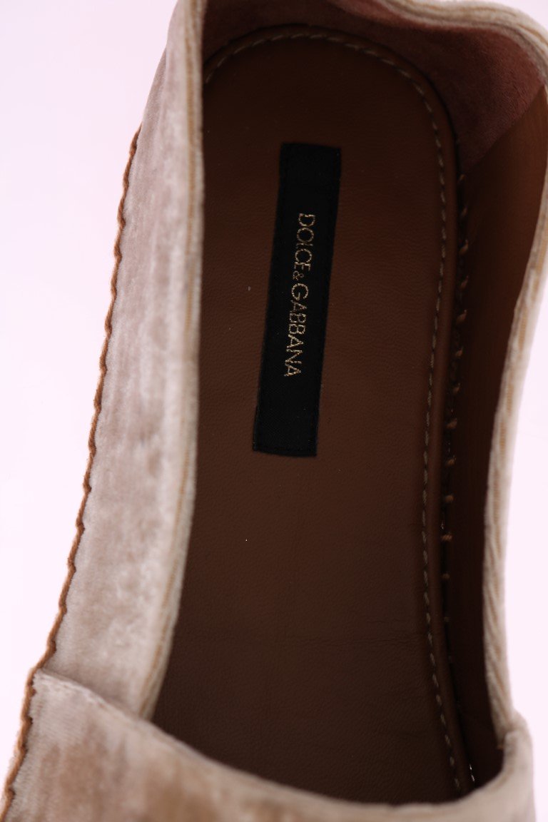Beige Velvet Crystal Espadrilles Shoes