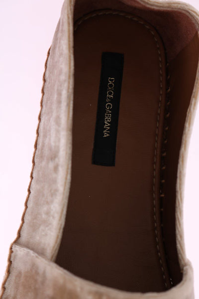 Beige Velvet Crystal Espadrilles Shoes