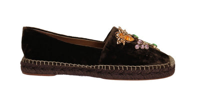 Brown Velvet Crystal Espadrilles Shoes