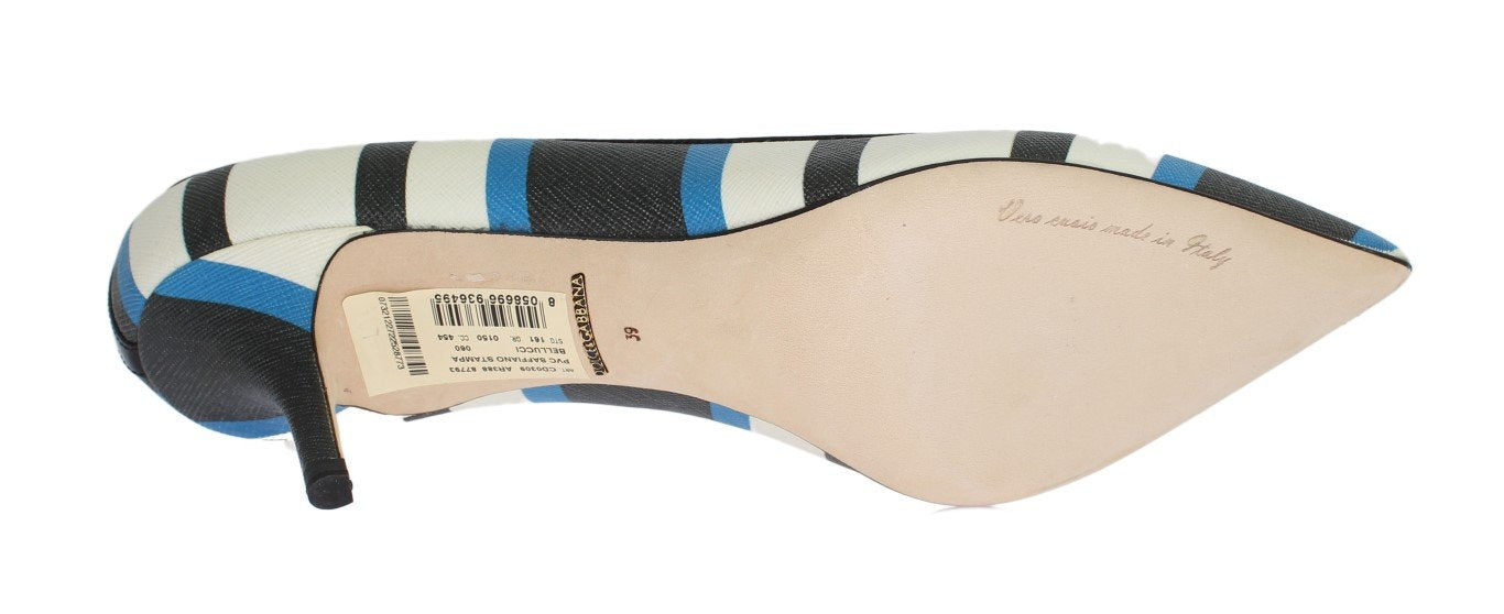 Blue Striped Saffiano Leather Pumps