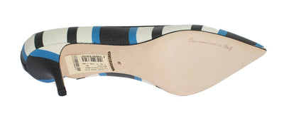 Blue Striped Saffiano Leather Pumps