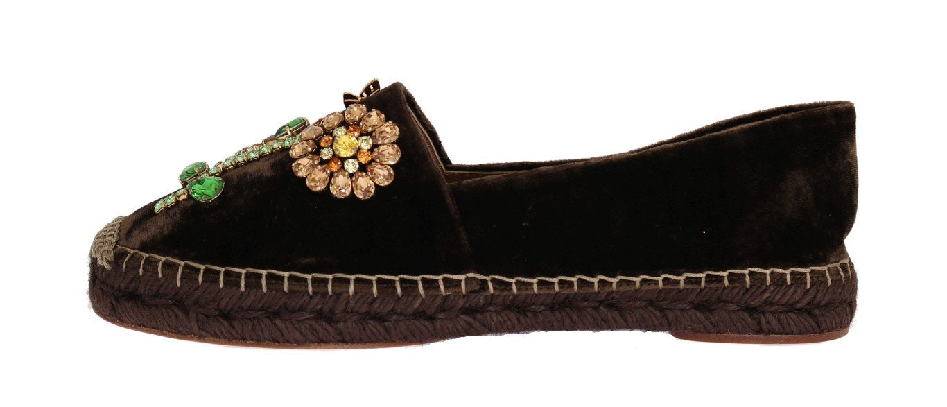 Brown Velvet Crystal Espadrilles Shoes