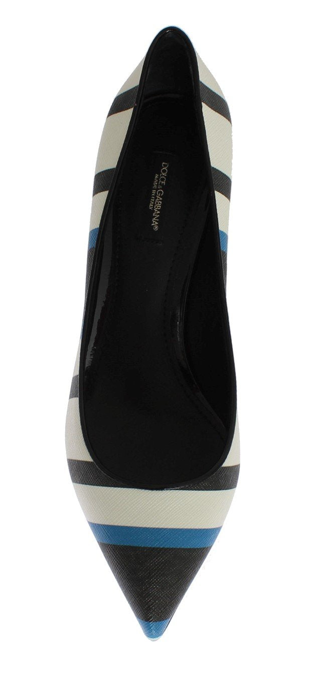 Blue Striped Saffiano Leather Pumps