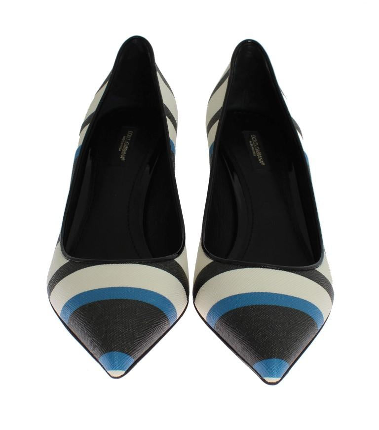 Blue Striped Saffiano Leather Pumps