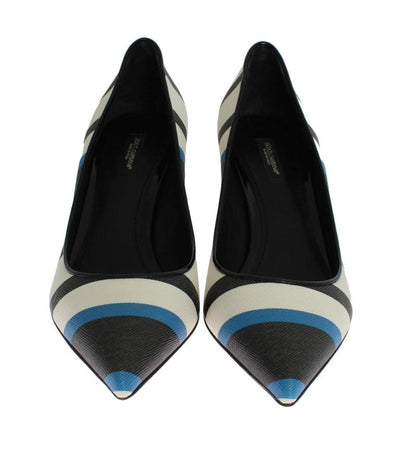 Blue Striped Saffiano Leather Pumps