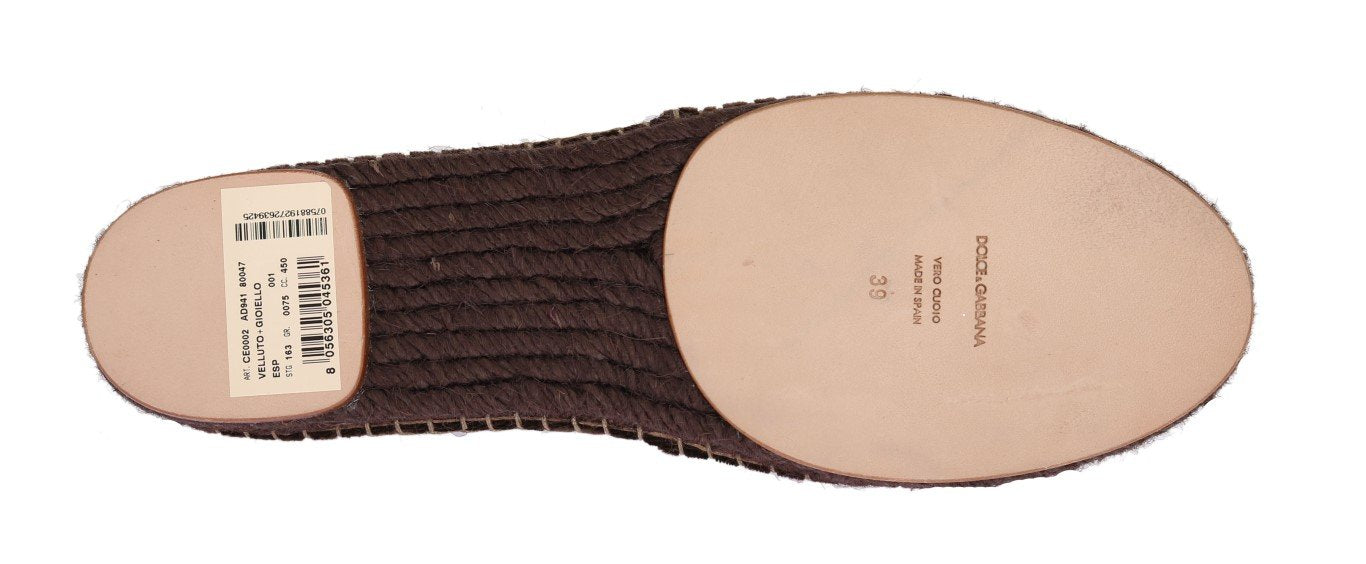 Brown Velvet Crystal Espadrilles Shoes