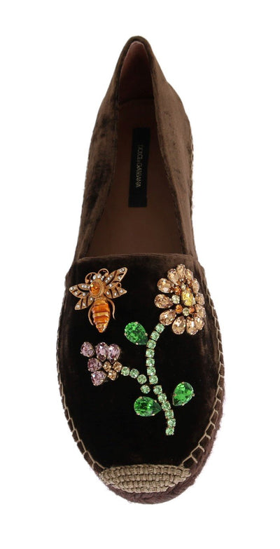 Brown Velvet Crystal Espadrilles Shoes