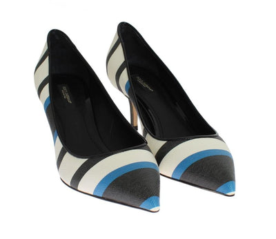 Blue Striped Saffiano Leather Pumps
