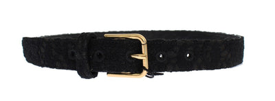 Black Cotton Lace Gold Buckle Logo Belt