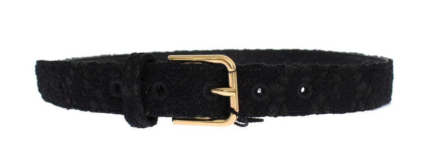 Black Cotton Lace Gold Buckle Logo Belt