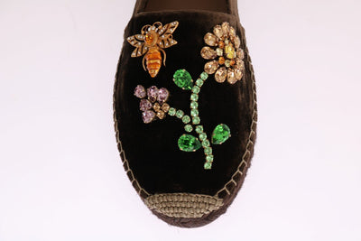 Brown Velvet Crystal Espadrilles Shoes