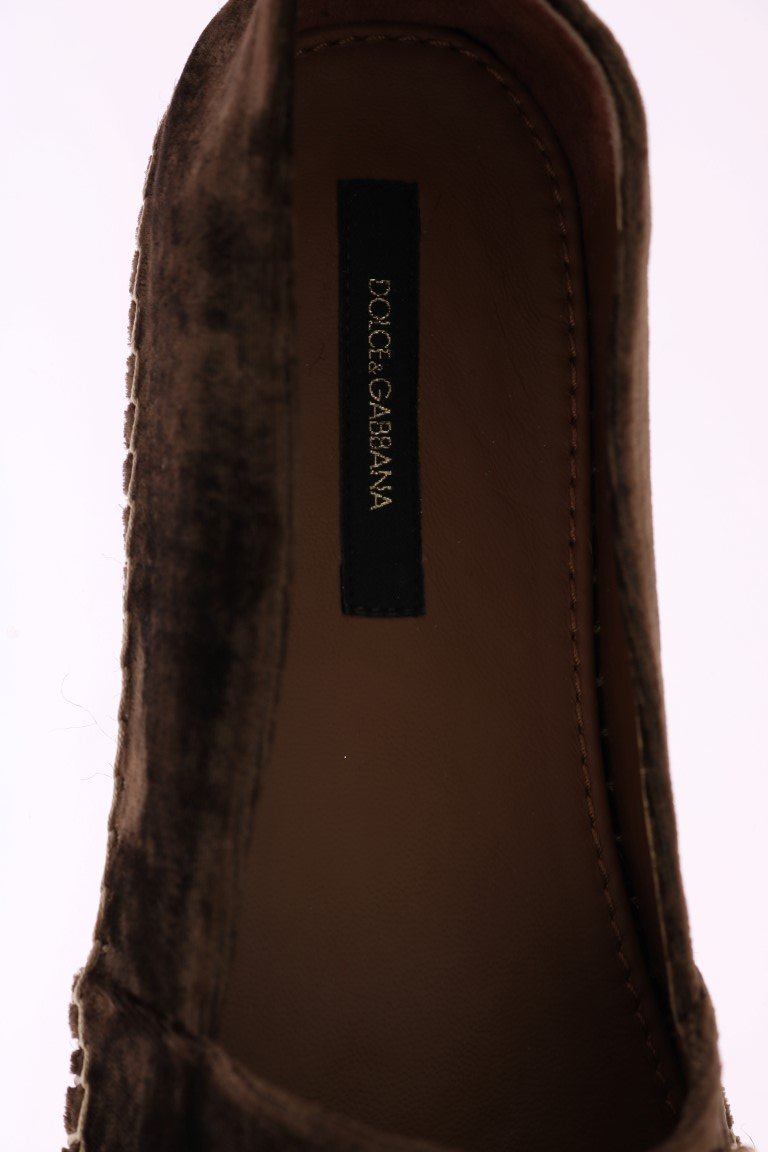 Brown Velvet Crystal Espadrilles Shoes