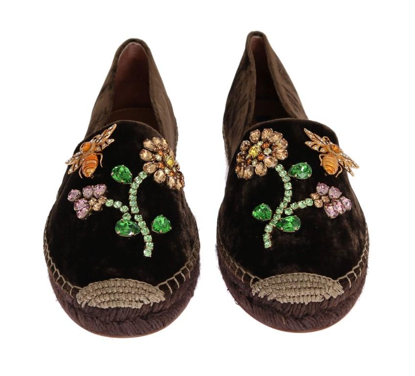 Brown Velvet Crystal Espadrilles Shoes