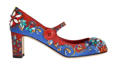 Multicolor Carretto Silk Crystal Mary Janes Pumps