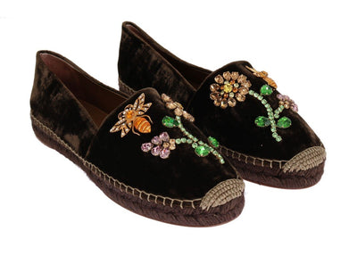 Brown Velvet Crystal Espadrilles Shoes