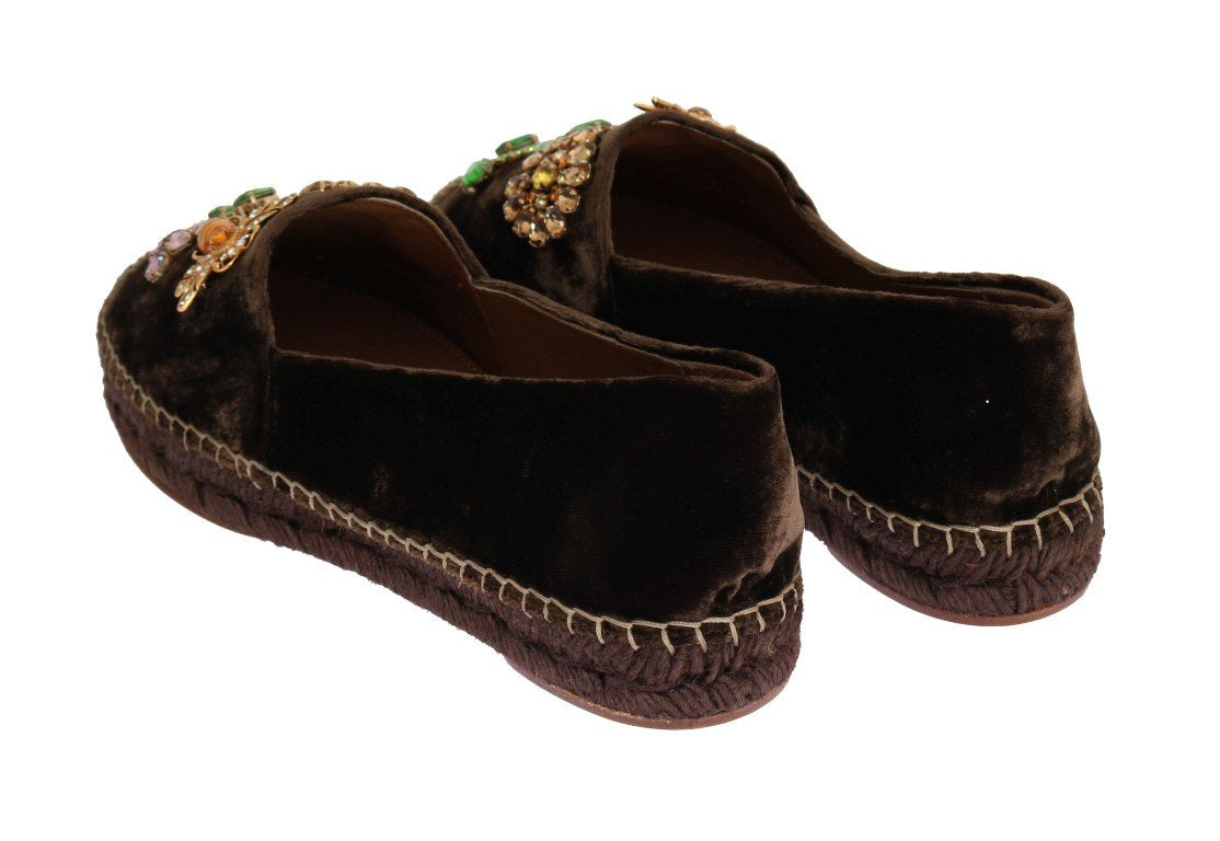 Brown Velvet Crystal Espadrilles Shoes