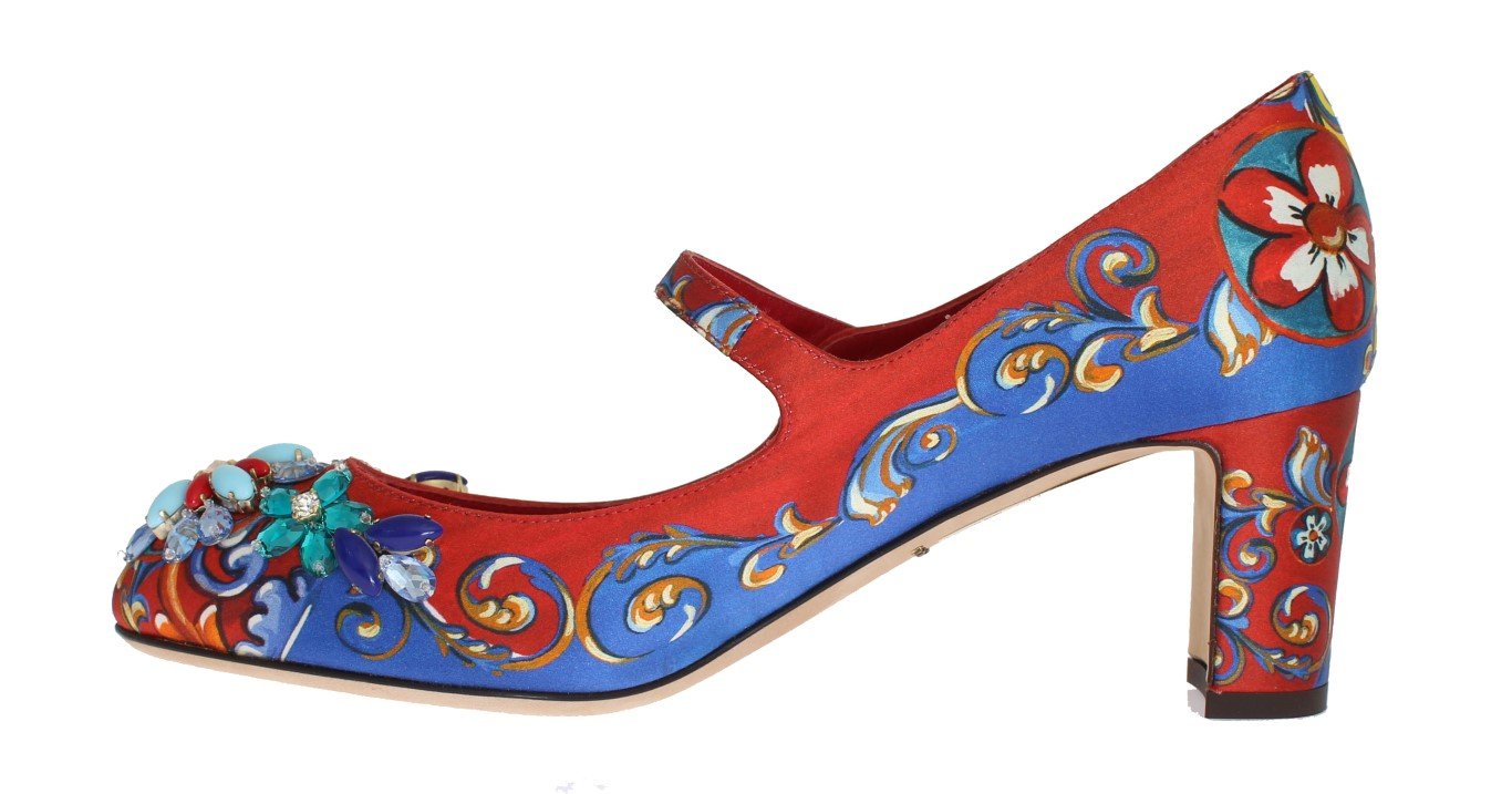 Multicolor Carretto Silk Crystal Mary Janes Pumps