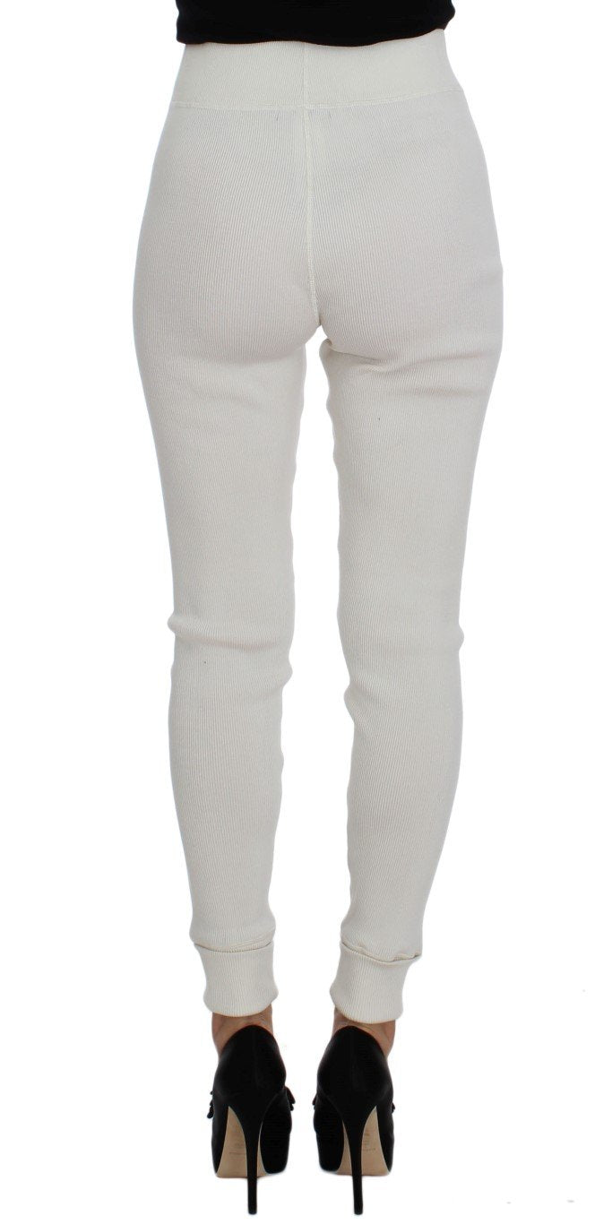 White Wool Stretch High Waist Tights Pants