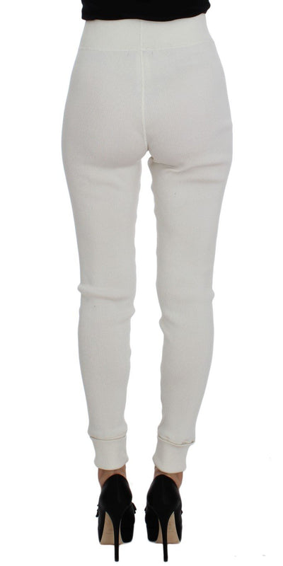 White Wool Stretch High Waist Tights Pants