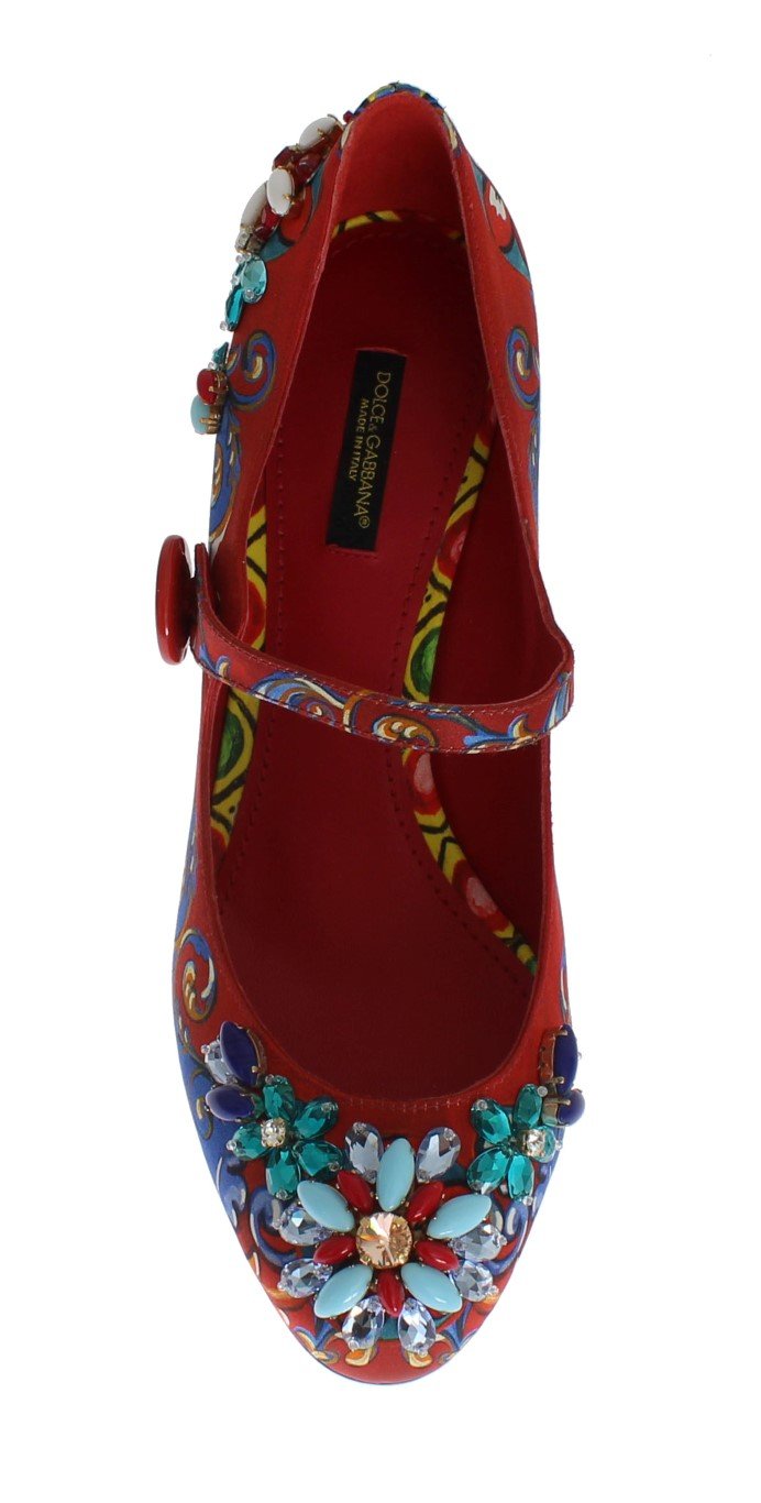 Multicolor Carretto Silk Crystal Mary Janes Pumps