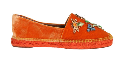Orange Velvet Crystal Espadrilles Shoes