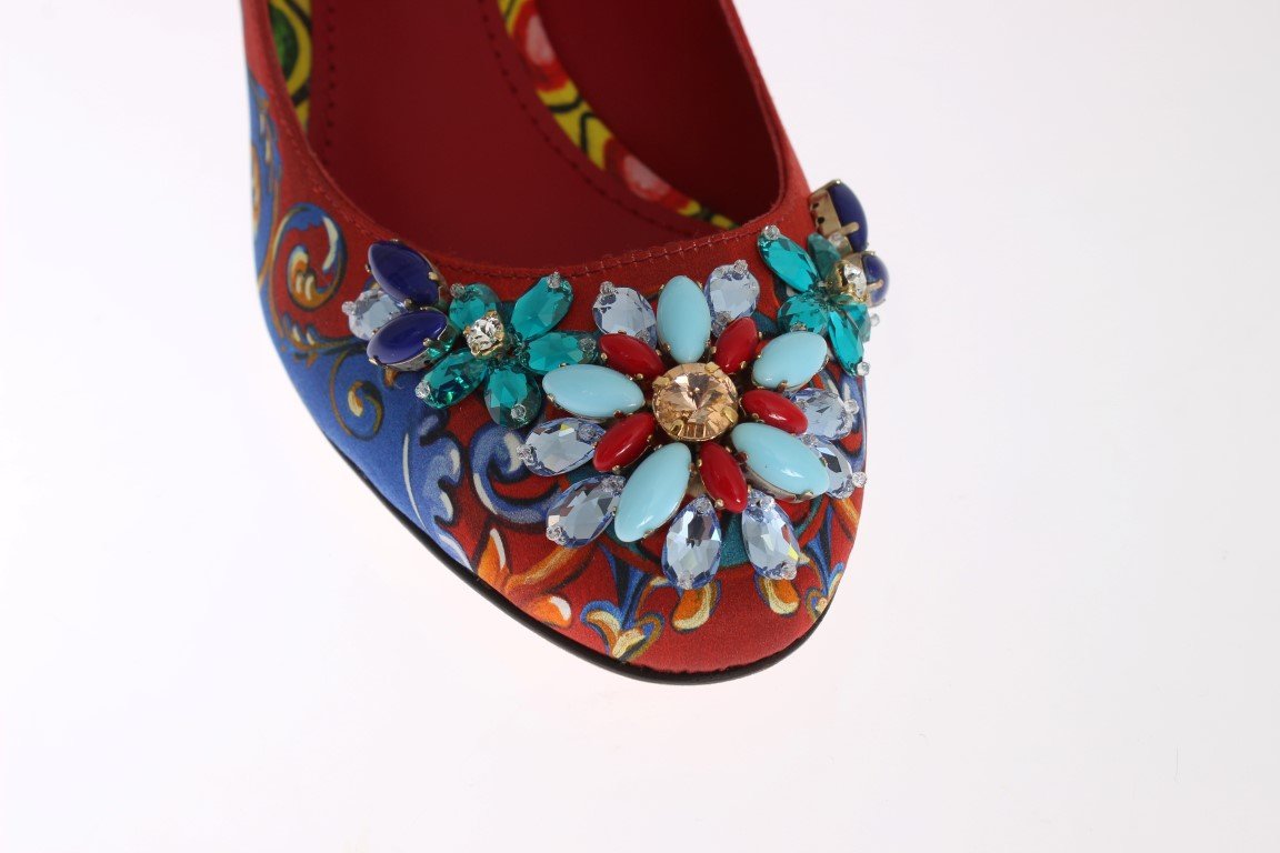 Multicolor Carretto Silk Crystal Mary Janes Pumps