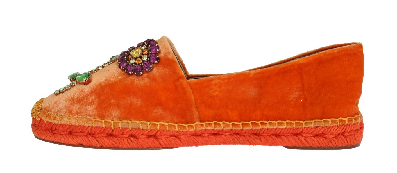Orange Velvet Crystal Espadrilles Shoes