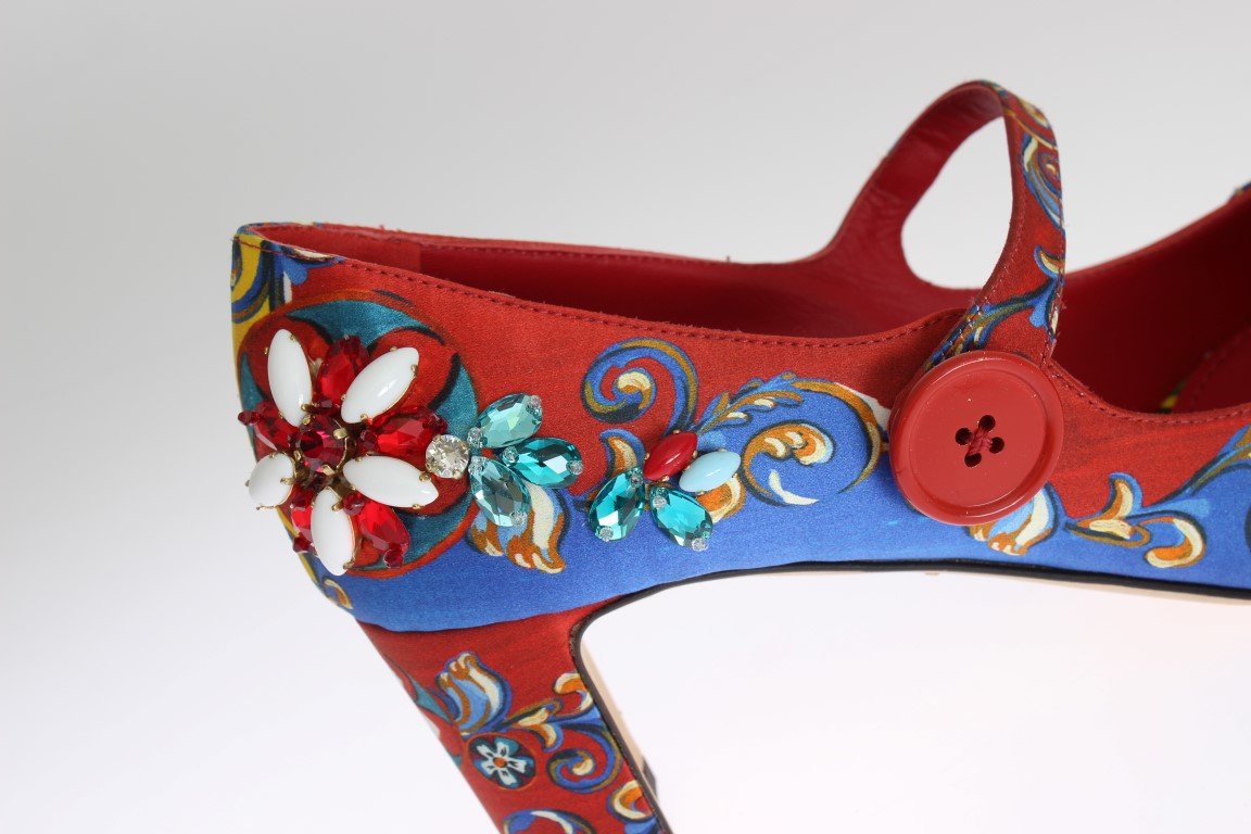 Multicolor Carretto Silk Crystal Mary Janes Pumps