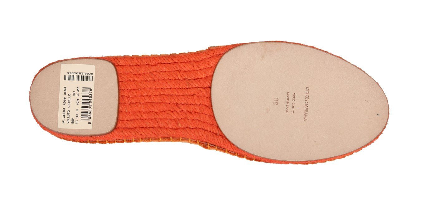 Orange Velvet Crystal Espadrilles Shoes