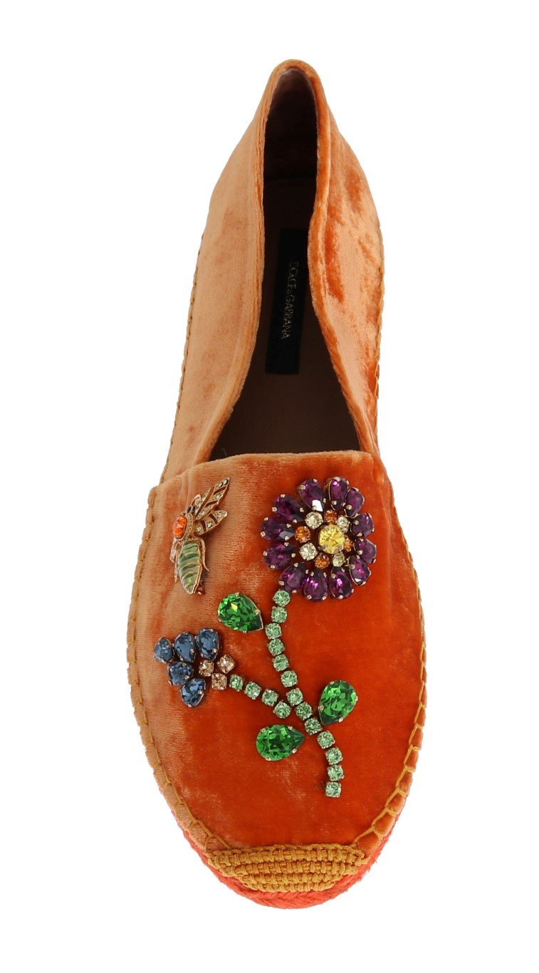 Orange Velvet Crystal Espadrilles Shoes