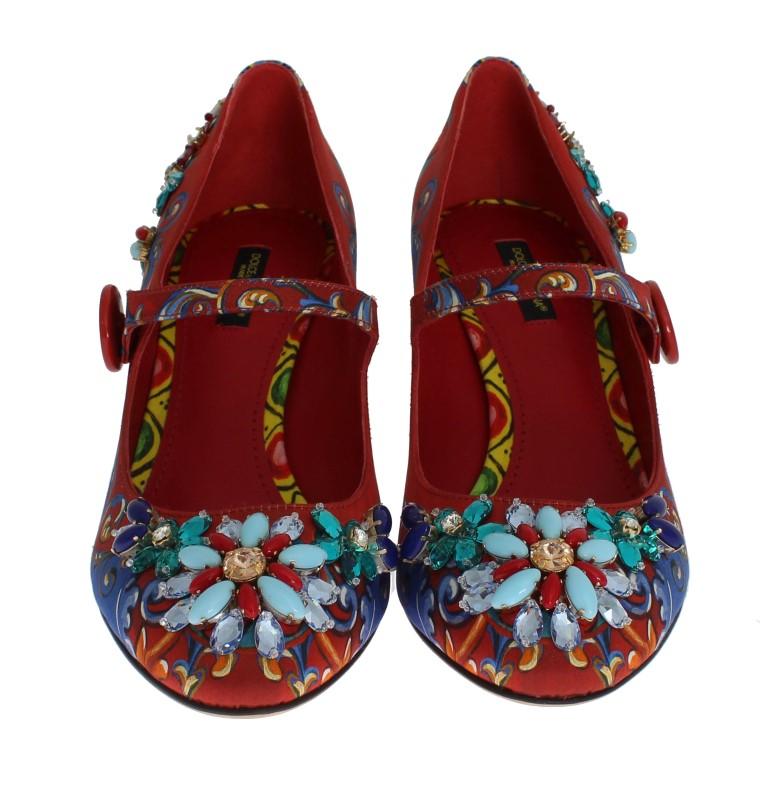 Multicolor Carretto Silk Crystal Mary Janes Pumps